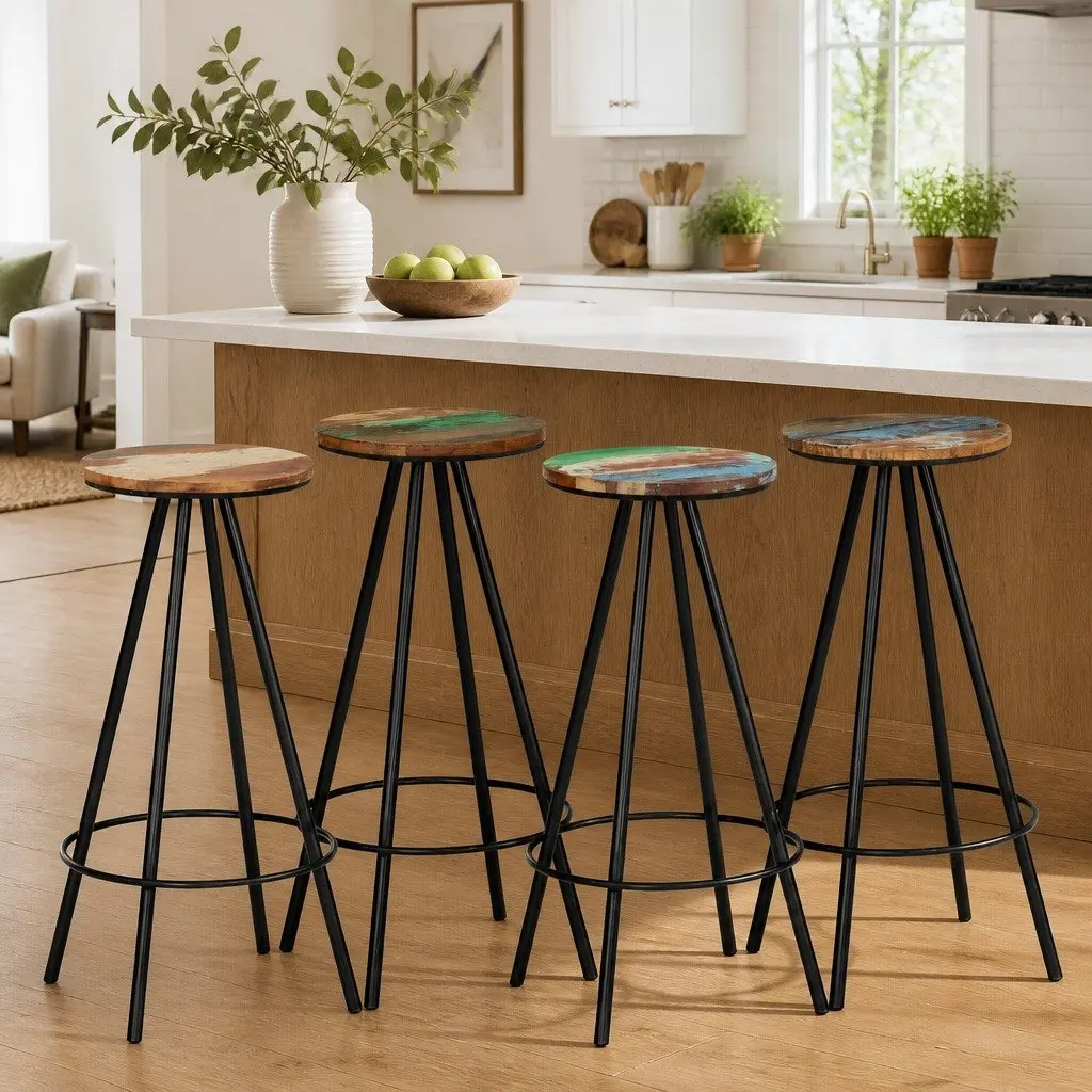 4 Solid Reclaimed Wood Bar Stools
