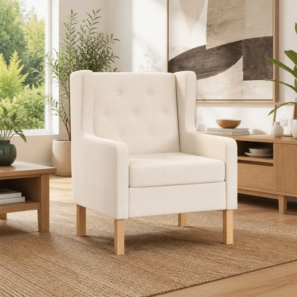 White Fabric Armchair with Foam Padding