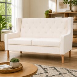 2-Seater Sofa Cream White Upholstered Living Room Furniture Relaxing Lounge