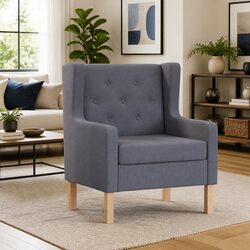 Armchair Grey Upholstered Comfortable Lounge Seating Wooden Frame Easy Assembly