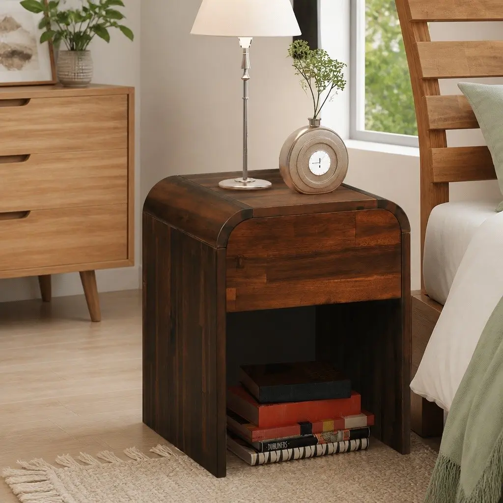 Brown Solid Wood Nightstand