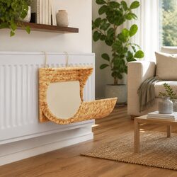 Cat Bed Specifications: Water Hyacinth, Metal Frame, Brown