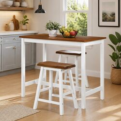 3-Piece Bar Table Set with Stools: Brown Wood Furniture