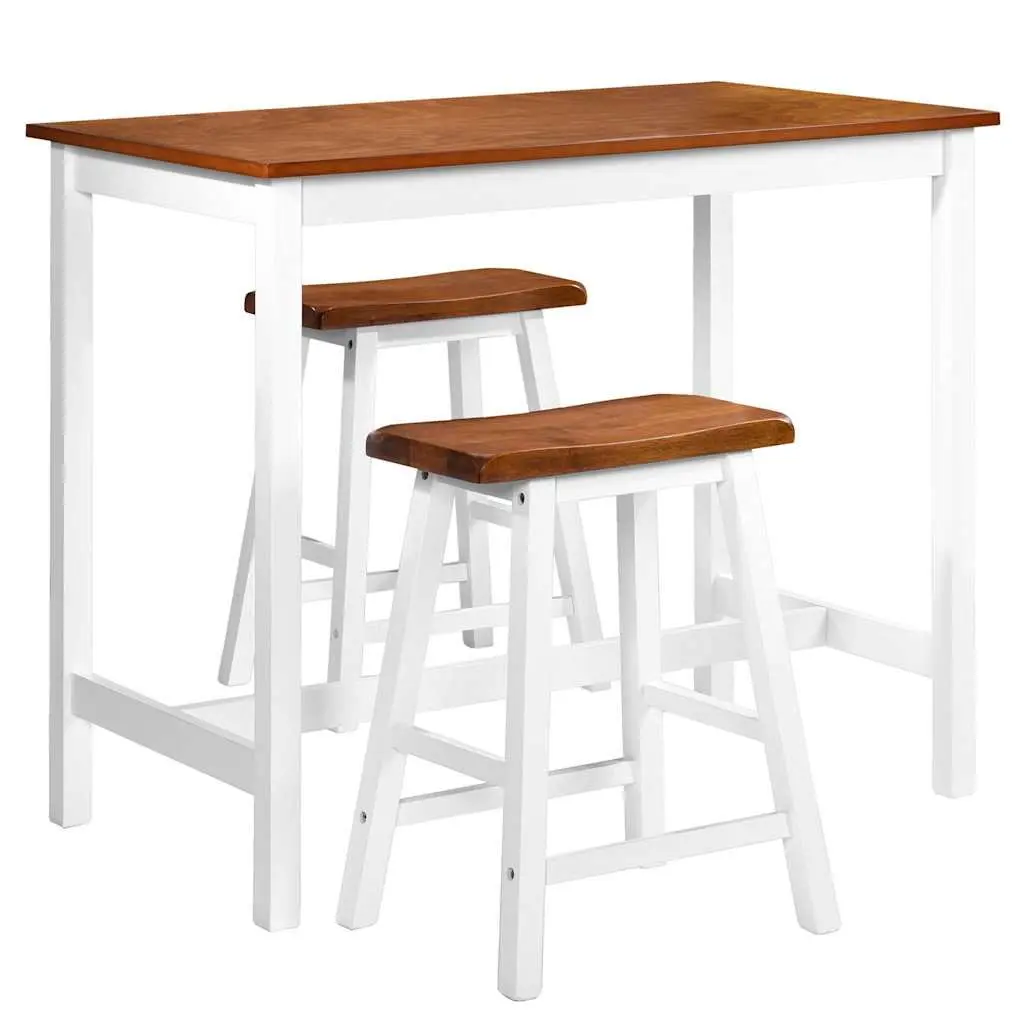 Bar Table and Stool Set Kitchen Dining 3 Piece Brown Wood