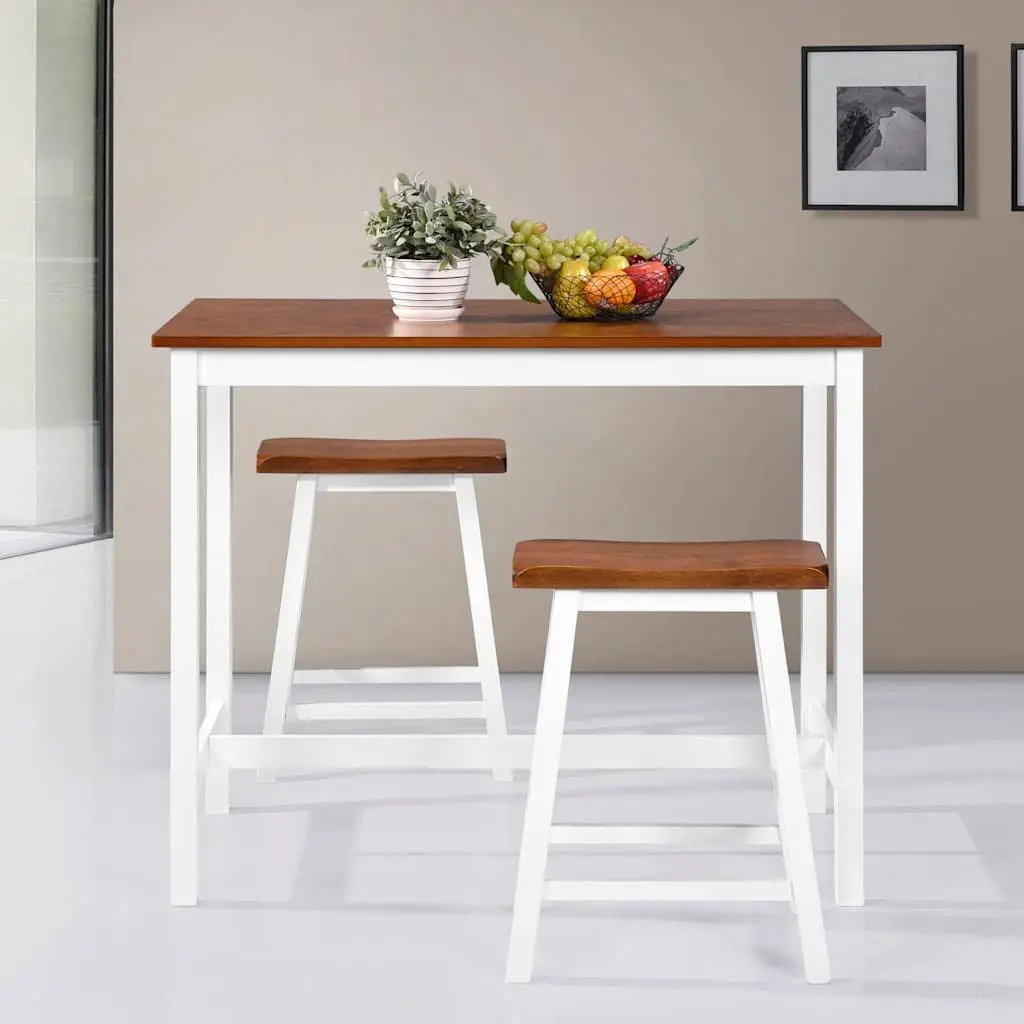 Bar Table and Stool Set Kitchen Dining 3 Piece Brown Wood