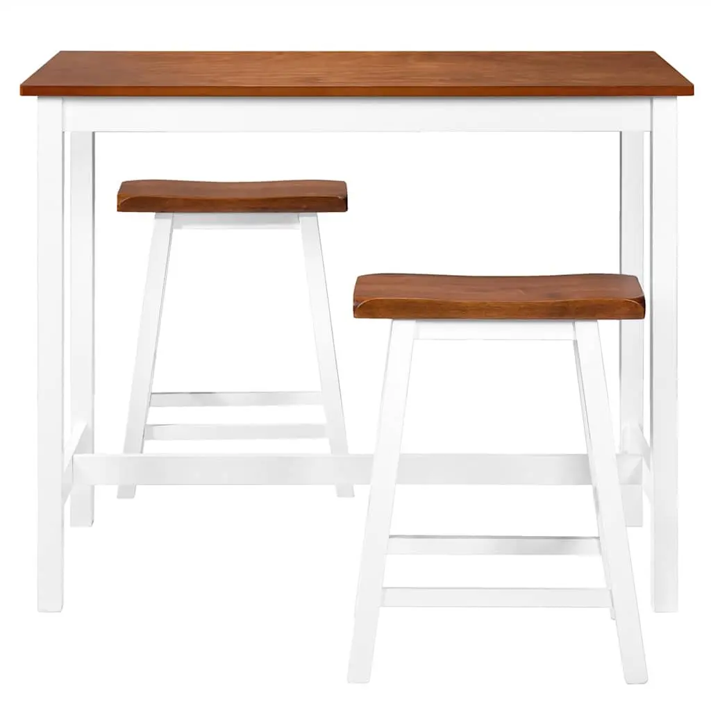 Bar Table and Stool Set Kitchen Dining 3 Piece Brown Wood