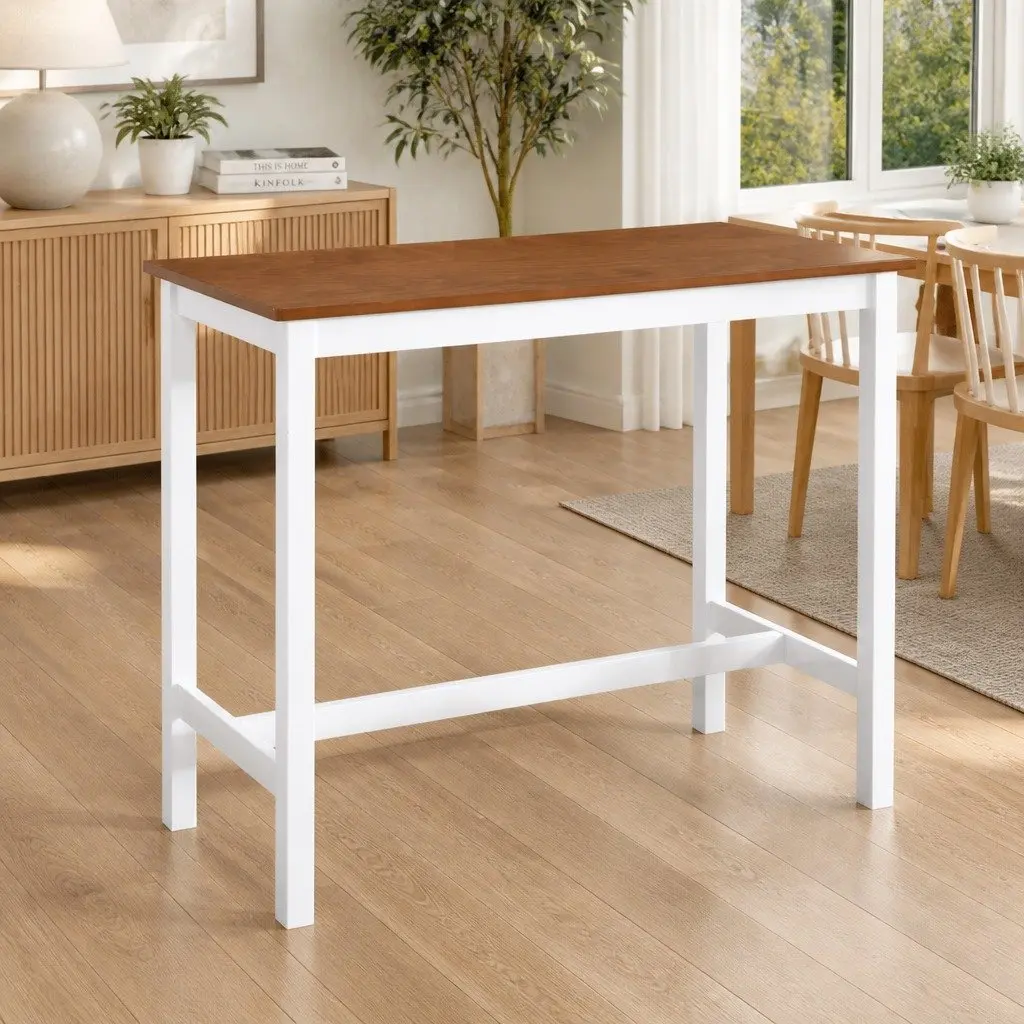 Bar Table Kitchen Dining Brown Wood Veneer Top Solid Wooden Legs High Counter