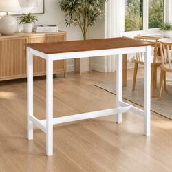 Bar Table Kitchen Dining Brown Wood Veneer Top Solid Wooden Legs High Counter