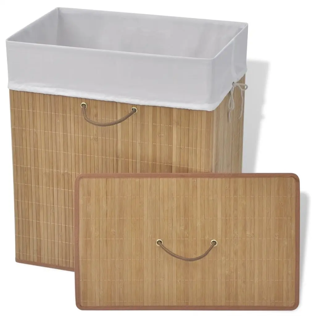 Bamboo Laundry Bin Rectangular Brown Household Storage Basket with Handles