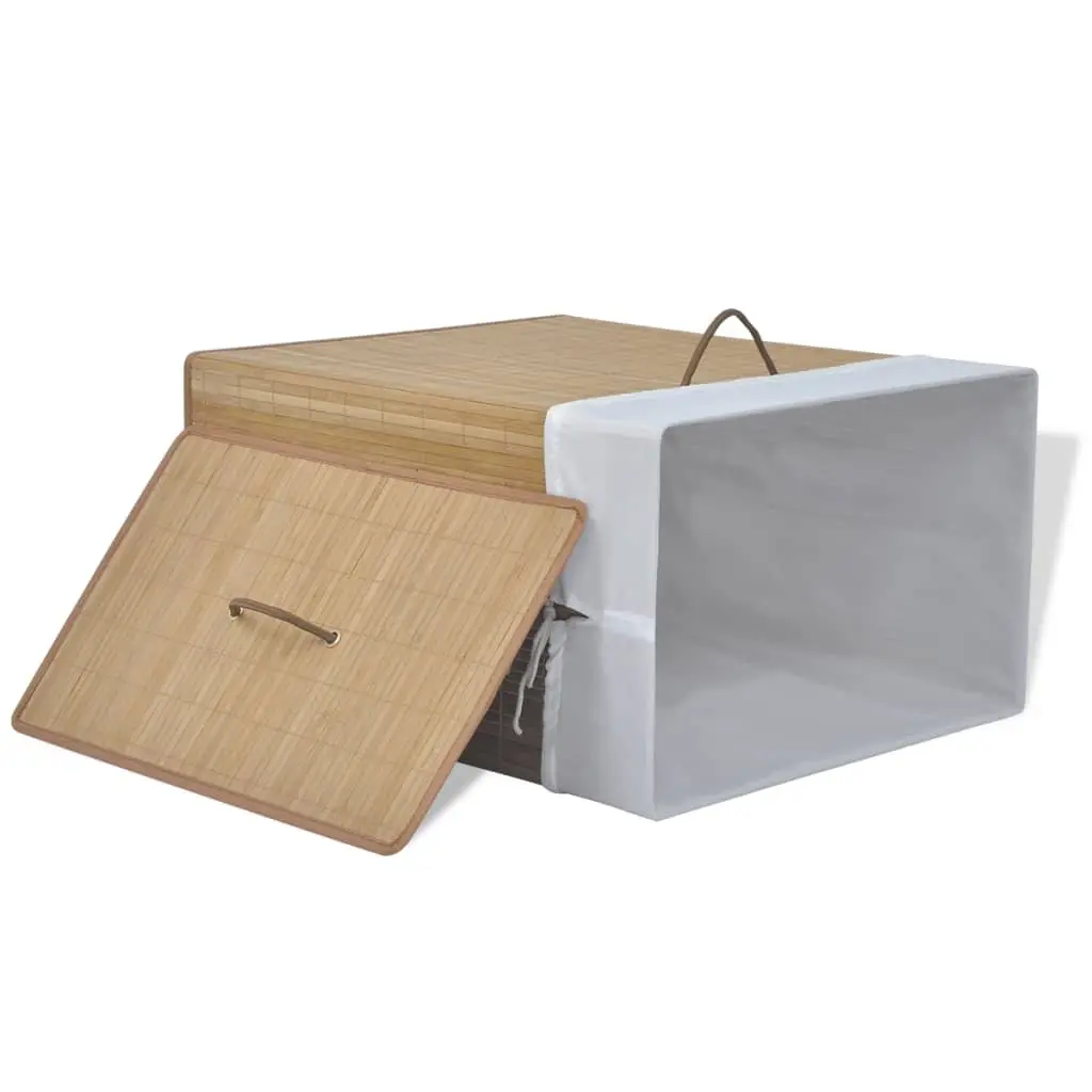 Bamboo Laundry Bin Rectangular Brown Household Storage Basket with Handles