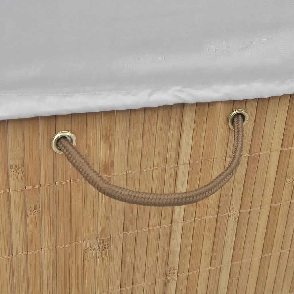 Bamboo Laundry Bin Rectangular Brown Household Storage Basket with Handles