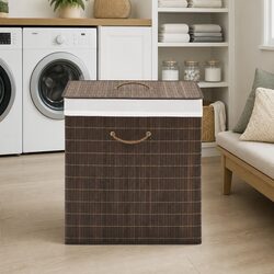Bamboo Laundry Bin Specifications: Brown Hamper Storage