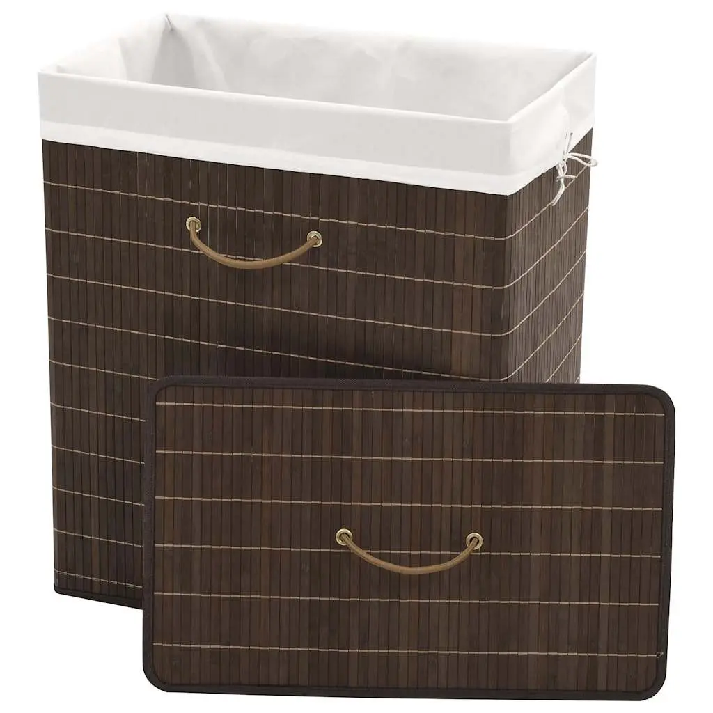 Bamboo Laundry Bin Rectangular Brown Hamper Storage Basket with Handles
