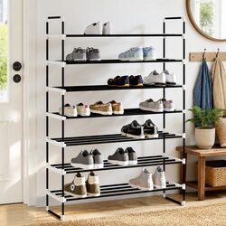 Shoe Rack with 7 Shelves Metal Frame Storage Organiser Black Lightweight Sturdy