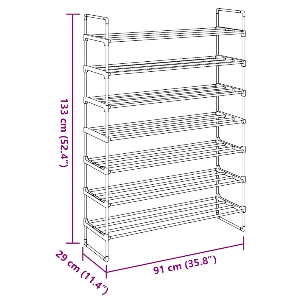 Shoe Rack for Home Organisation 7 Shelves Black Metal Frame
