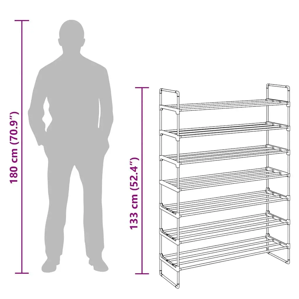 Shoe Rack for Home Organisation 7 Shelves Black Metal Frame