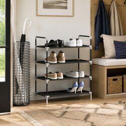Metal Shoe Rack with 4 Shelves - Black and Sturdy