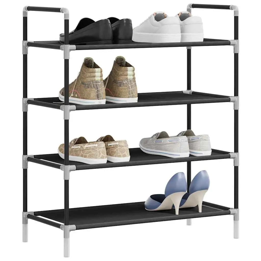 Shoe Rack for Home Organisation 4 Shelf Black Metal Frame Non-woven Fabric