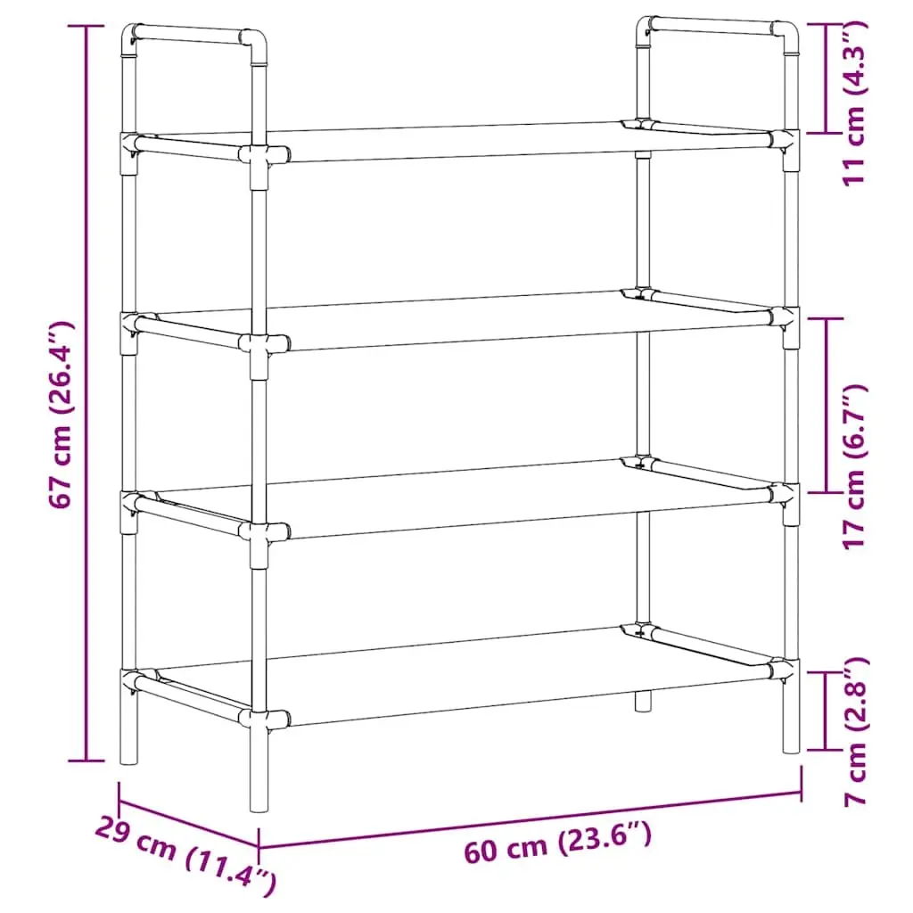 Shoe Rack for Home Organisation 4 Shelf Black Metal Frame Non-woven Fabric