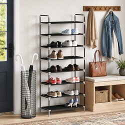 8-Shelf Shoe Rack with Tubular Metal Frame in Black