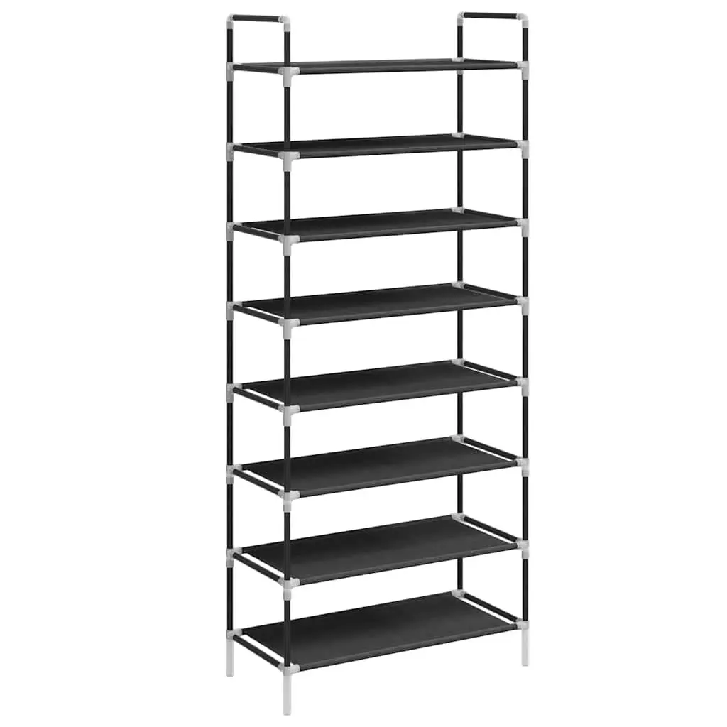 Shoe Rack for Home Organisation 8 Shelves Black Non-woven Fabric Metal Frame