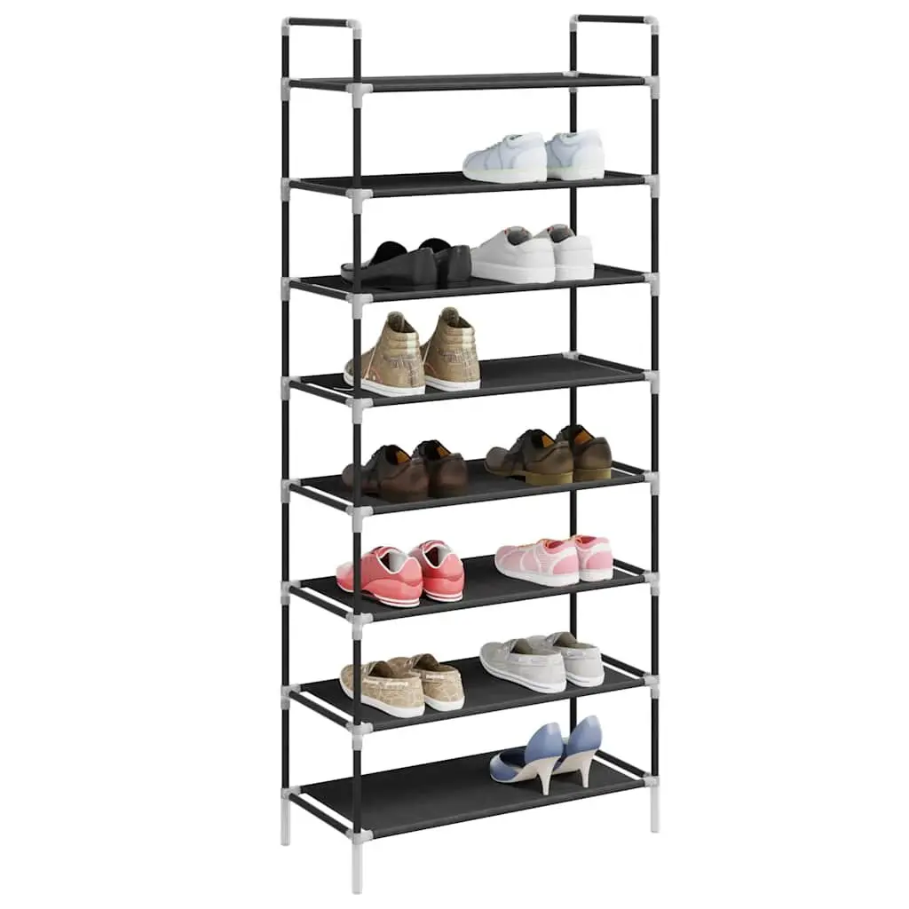Shoe Rack for Home Organisation 8 Shelves Black Non-woven Fabric Metal Frame