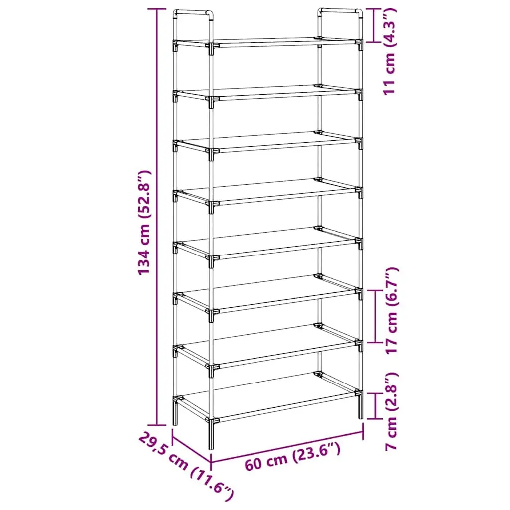 Shoe Rack for Home Organisation 8 Shelves Black Non-woven Fabric Metal Frame