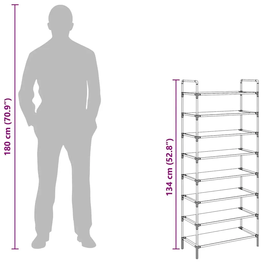 Shoe Rack for Home Organisation 8 Shelves Black Non-woven Fabric Metal Frame