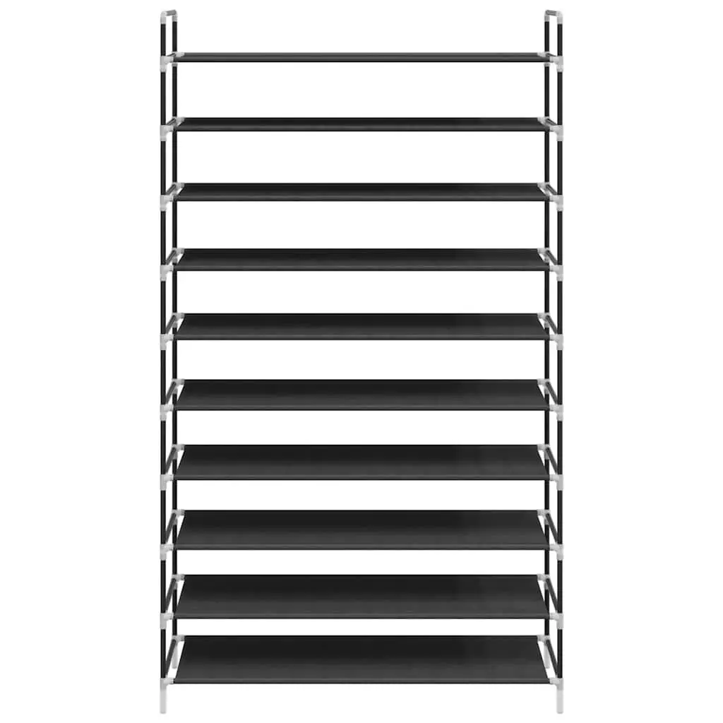 Shoe Rack for Home Organisation 10 Shelves Black Metal Frame Non-woven Fabric