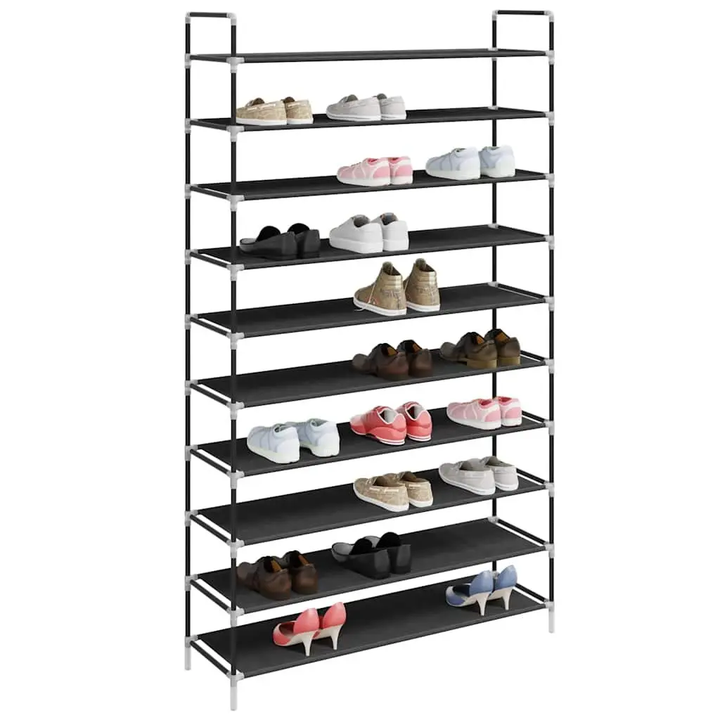 Shoe Rack for Home Organisation 10 Shelves Black Metal Frame Non-woven Fabric
