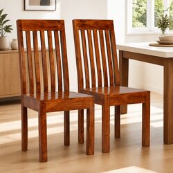 Dining Chairs 2 pcs Solid Wood Modern Sleek Kitchen Furniture Honey