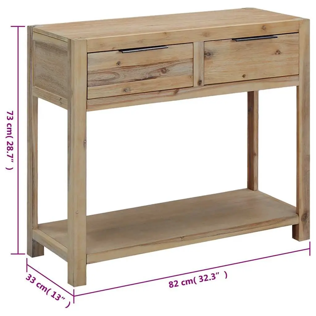 Console Table 82x33x73 cm Solid Acacia Wood with Shelf and 2 Drawers Storage