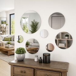 Round Wall Mirror Set 7 Piece Silver Glass Decor Home Living Room Bedroom