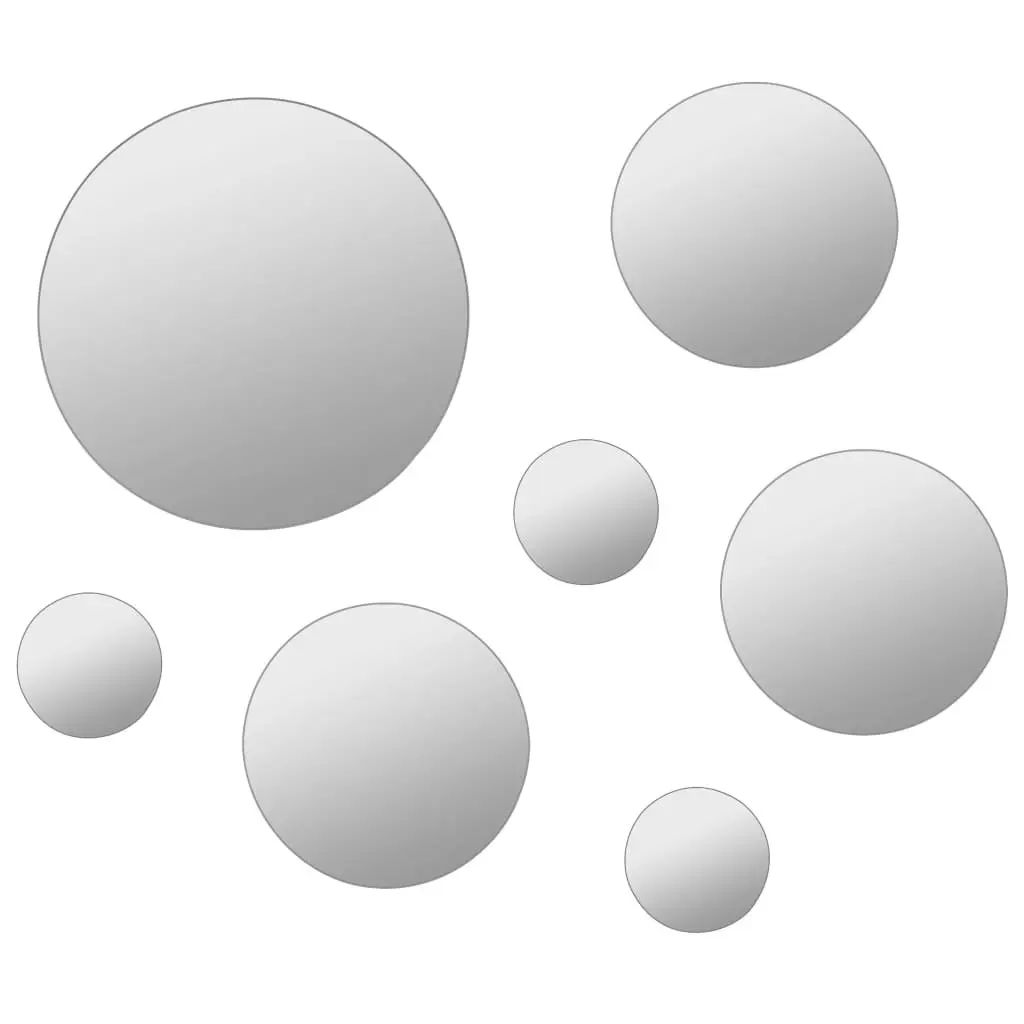 7 Piece Round Mirrors Set Unframed Silver Glass for Home Living Room Bedroom Decor