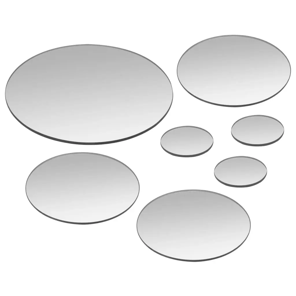 7 Piece Round Mirrors Set Unframed Silver Glass for Home Living Room Bedroom Decor