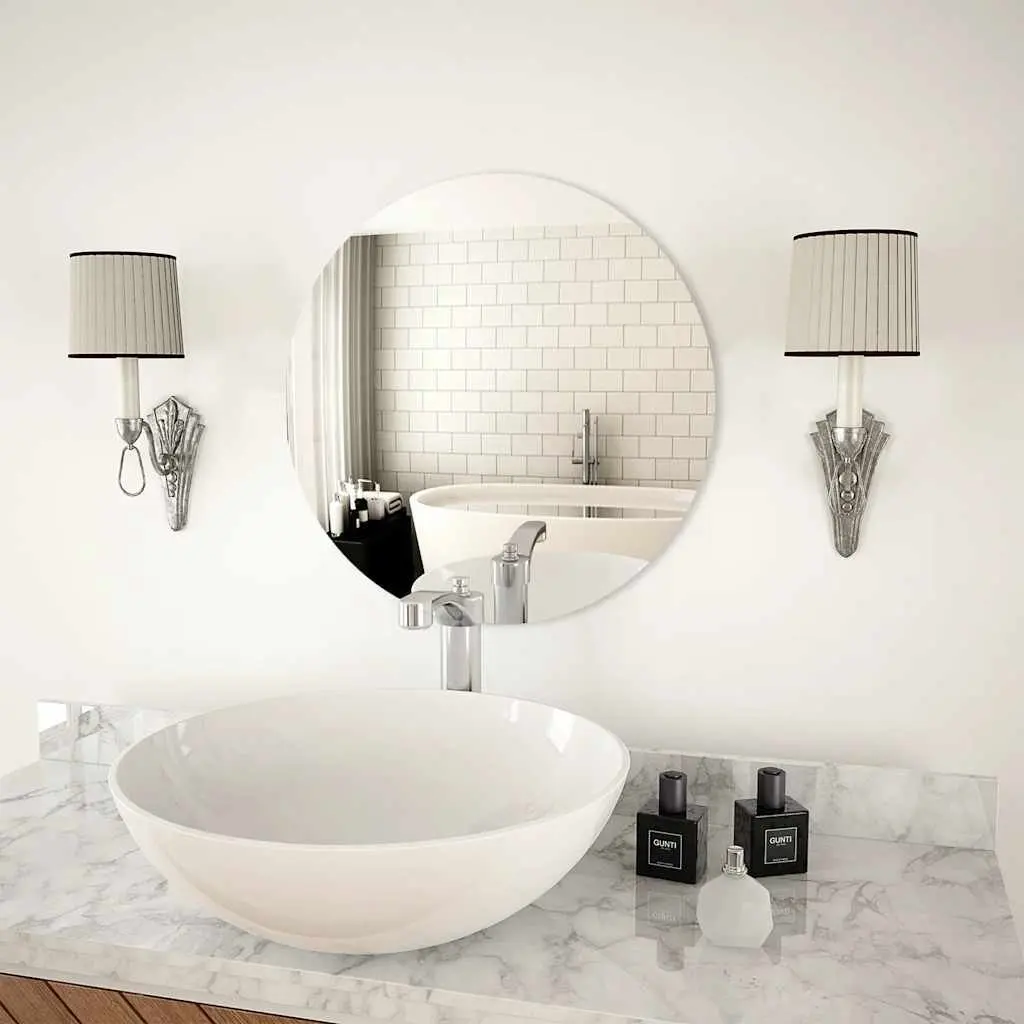 Round Wall Mirror 50cm Diameter Glass Silver Modern Minimalist Home Decor