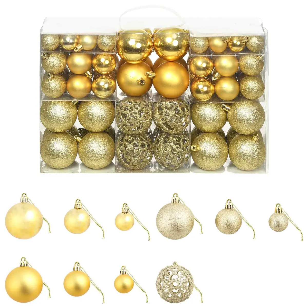Christmas Ball Ornaments Set for Tree Decoration 100 Pieces Gold 3cm 4cm 6cm Shatterproof