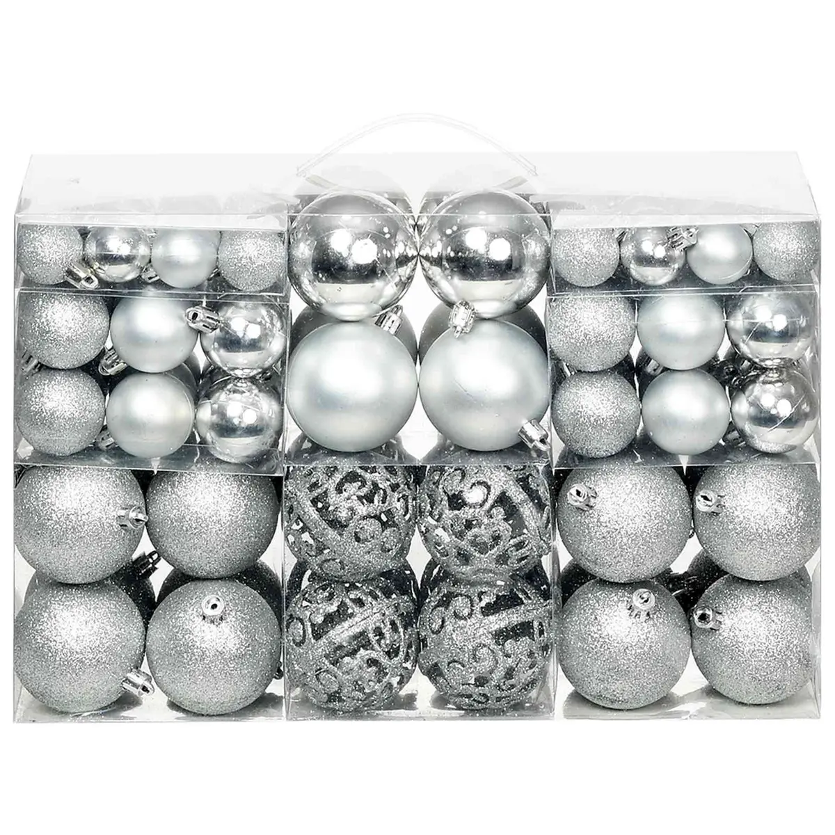 Christmas Ball Ornament Set 100 Piece Silver Holiday Decoration 3cm 4cm 6cm