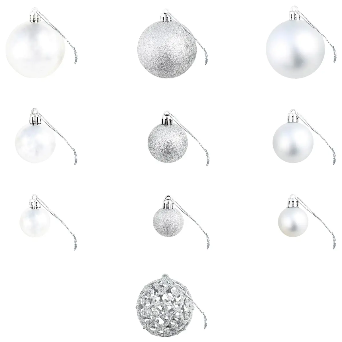 Christmas Ball Ornament Set 100 Piece Silver Holiday Decoration 3cm 4cm 6cm