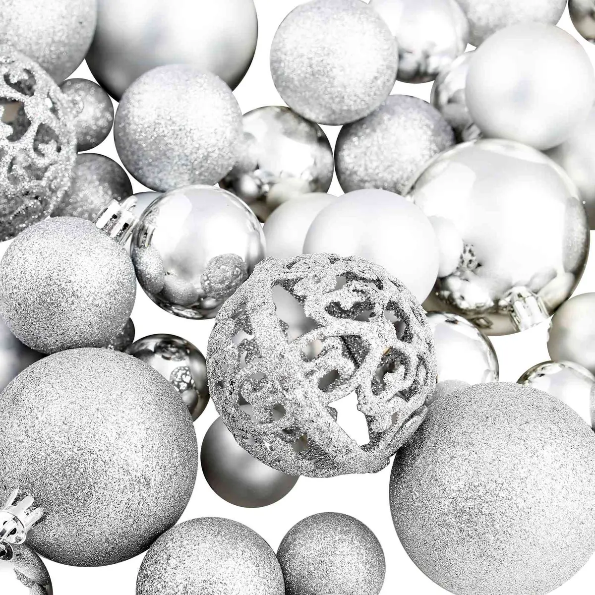 Christmas Ball Ornament Set 100 Piece Silver Holiday Decoration 3cm 4cm 6cm