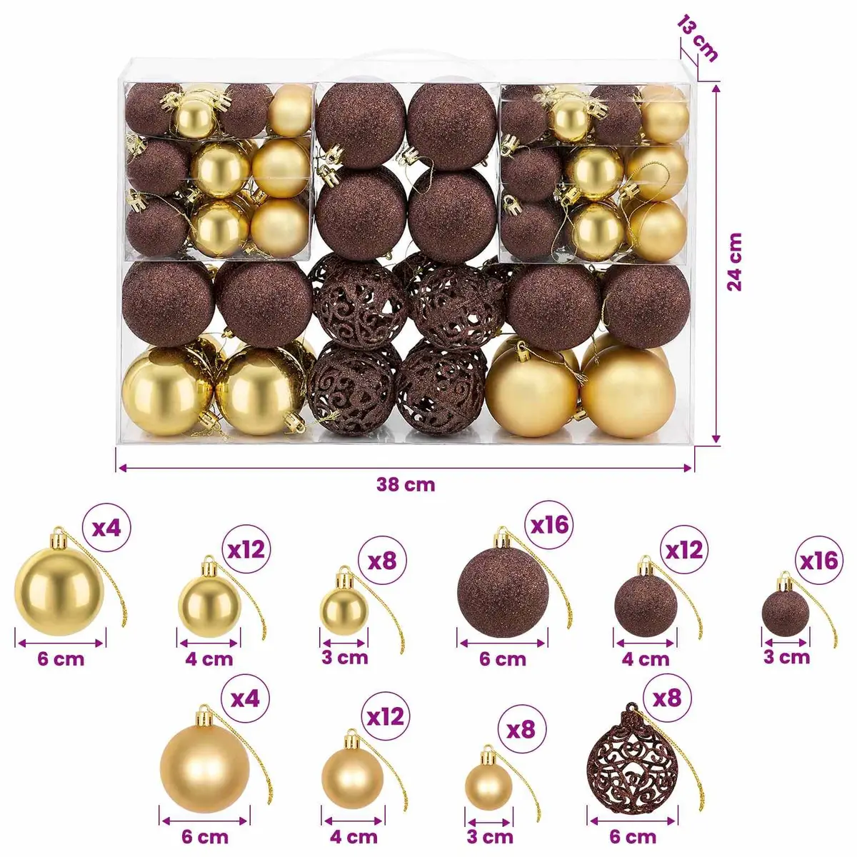 Christmas Ball Ornaments Set for Tree Home Office 3cm 4cm 6cm Multicolour Shatterproof