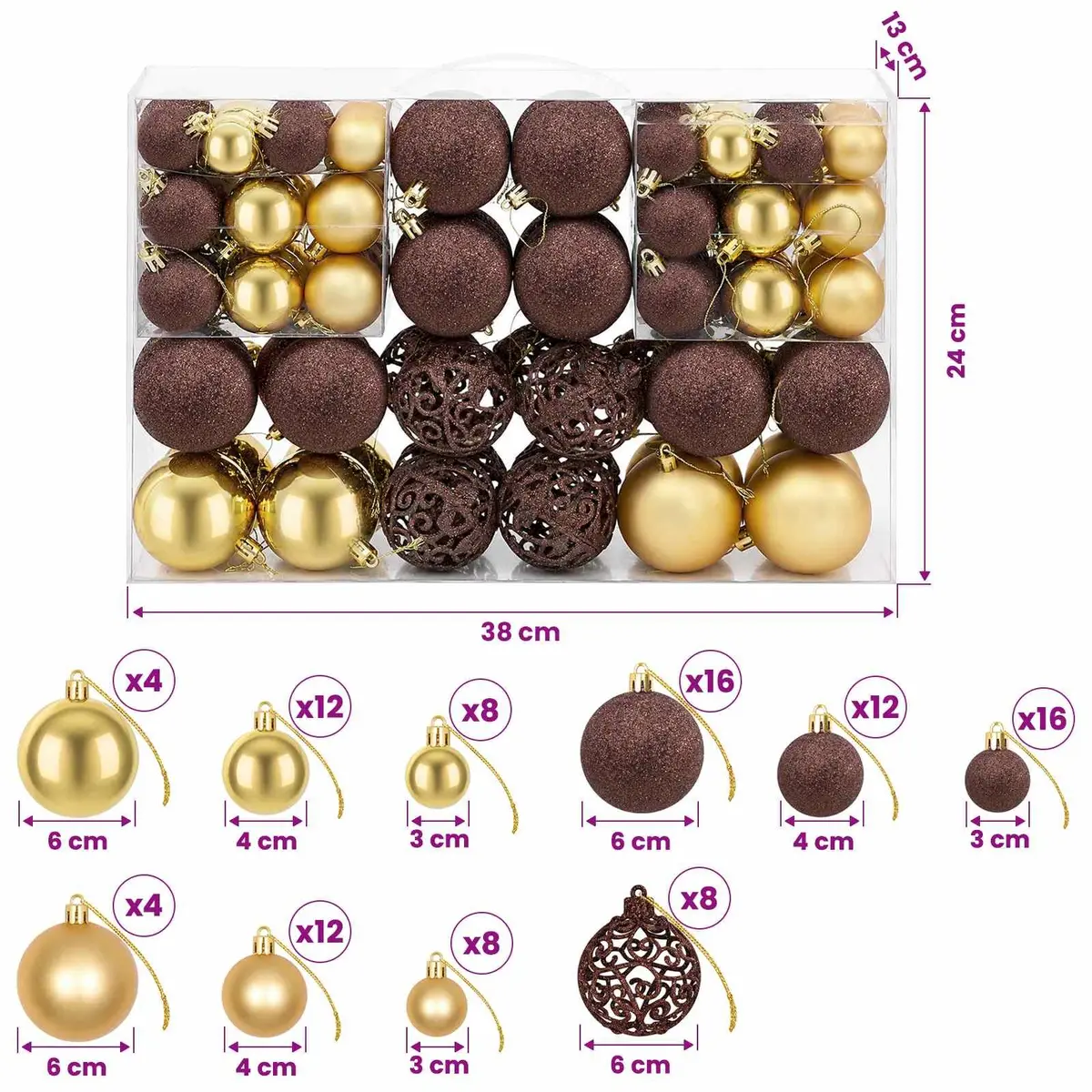 Christmas Ball Ornaments Set for Tree Home Office 3cm 4cm 6cm Multicolour Shatterproof