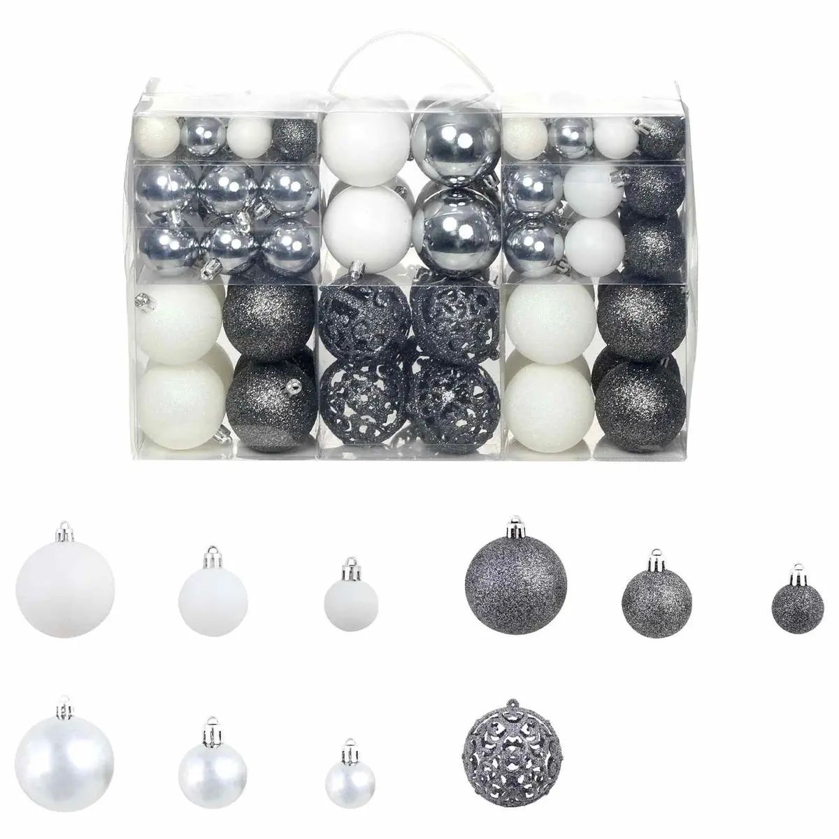 Christmas Ball Ornament Set 100 Piece 3cm 4cm 6cm White Grey Shatterproof