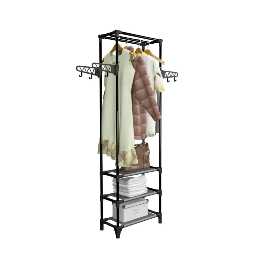 Black Clothes Rack Steel Frame Non-Woven Fabric Shelves Garment Storage
