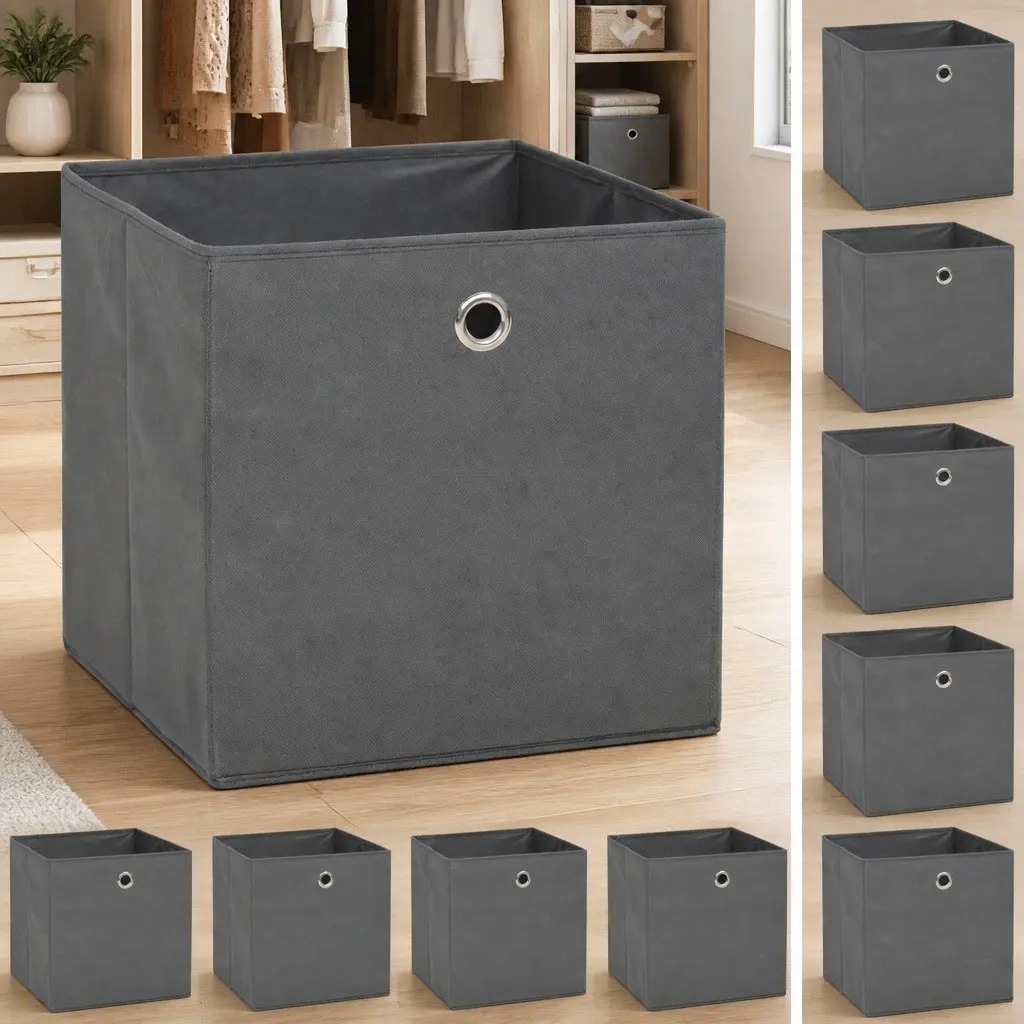 Storage Boxes 10 pcs Non-woven Fabric 32x32x32 cm Grey Collapsible Organiser