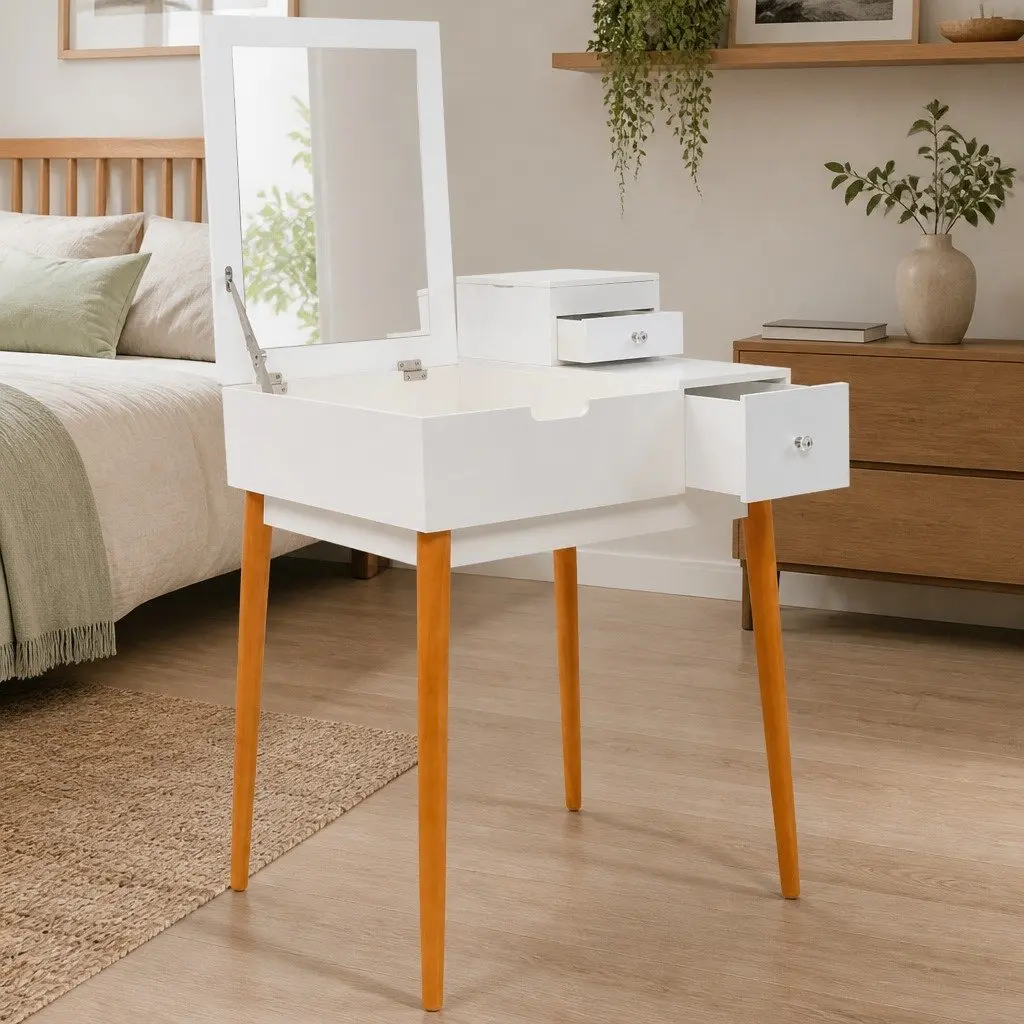 Dressing Table for Bedroom 60W x 50D x 86H cm with Mirror and Storage Compartments