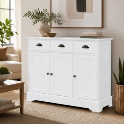 White Sideboard 3-Door Storage Cabinet Dimensions and Specs