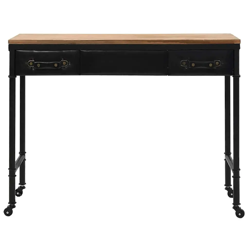 Console Table Vintage Style Hallway 100 x 33.5 x 80 cm Solid Fir Wood MDF Steel Frame 2 Drawers 4 Castors