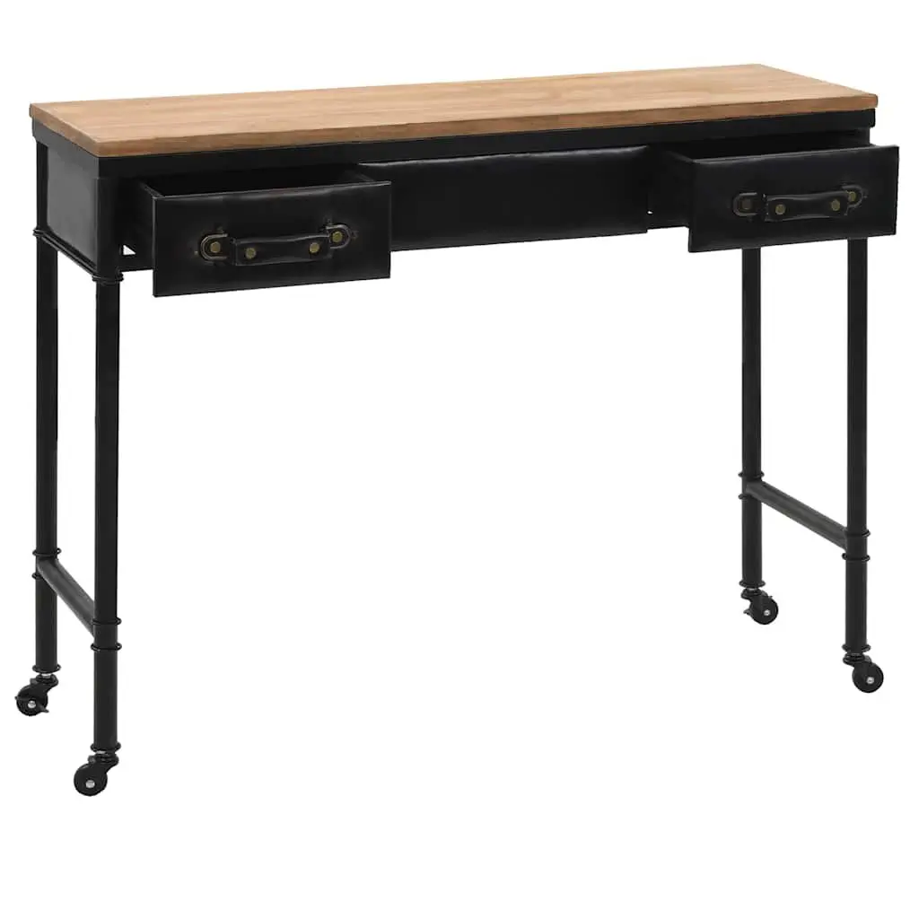 Console Table Vintage Style Hallway 100 x 33.5 x 80 cm Solid Fir Wood MDF Steel Frame 2 Drawers 4 Castors