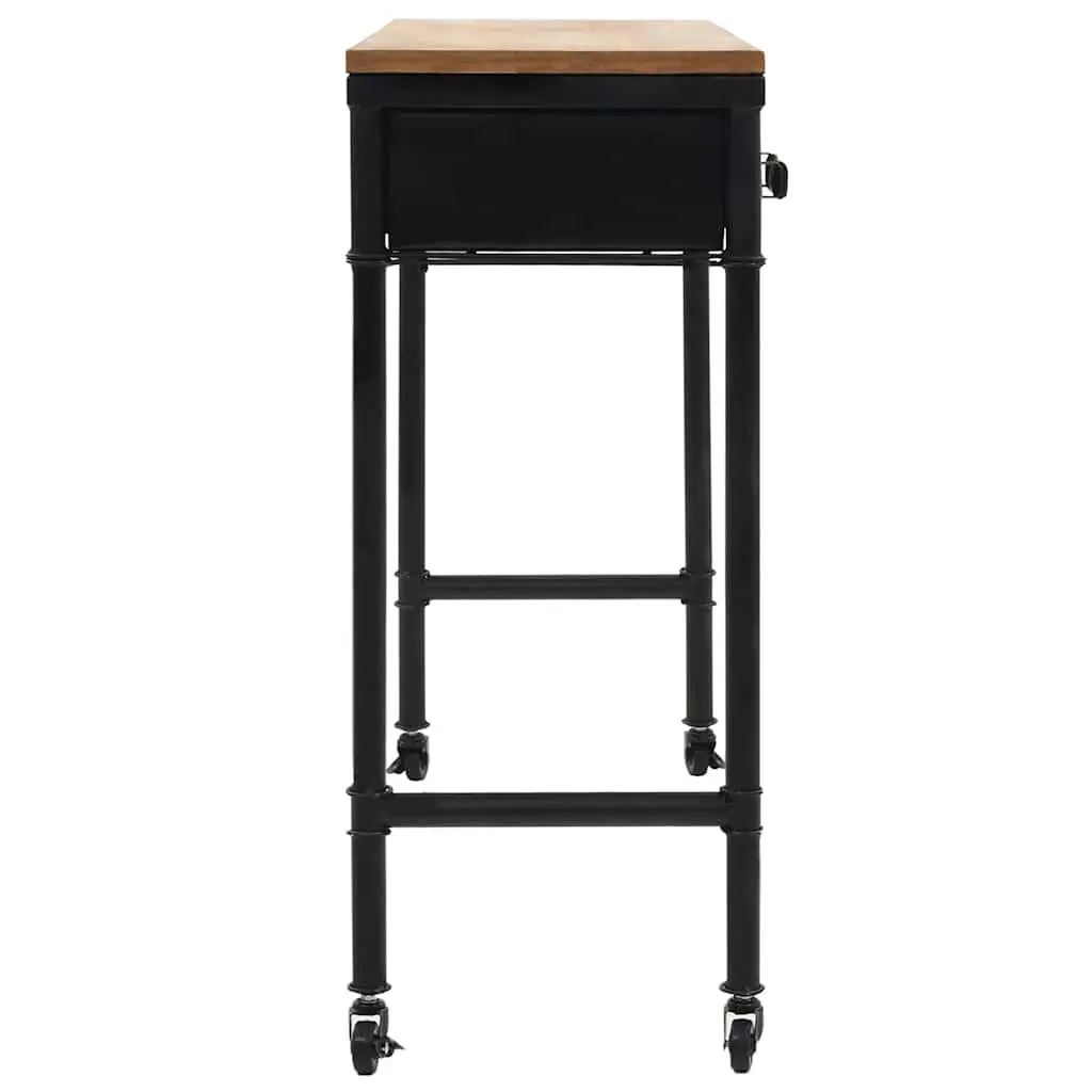 Console Table Vintage Style Hallway 100 x 33.5 x 80 cm Solid Fir Wood MDF Steel Frame 2 Drawers 4 Castors
